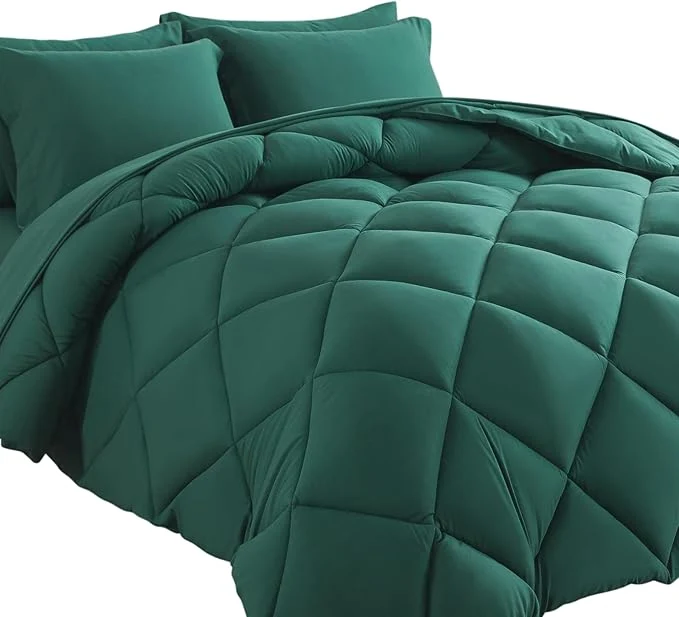 Excellent Cosybay Bed in a Bag Full Comforter Sets 7pcs All Season Solid Down Bedding Sets Dark Green with Comforter Pillow Shams Flat Sheet Fitted Sheet and Pillowcases Fashionable