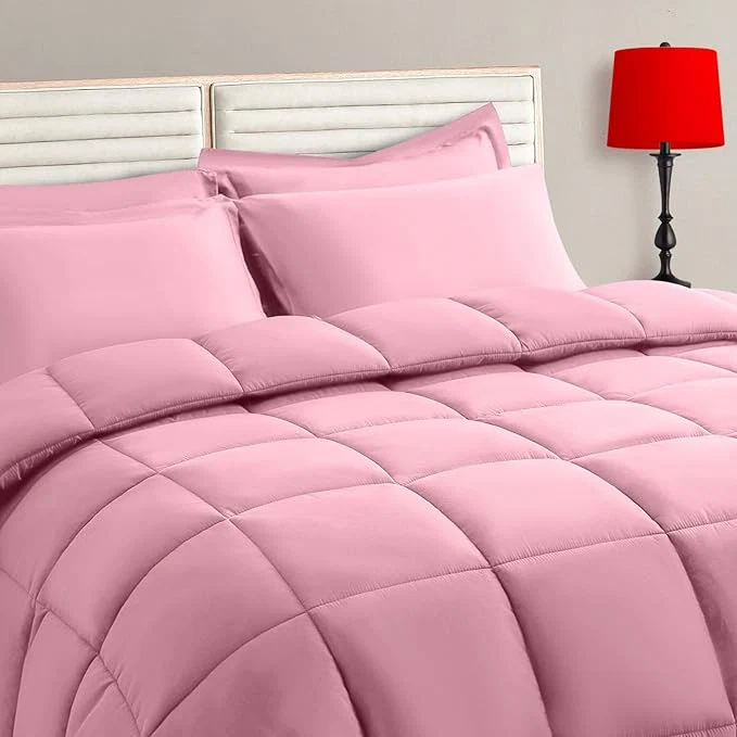 User-Friendly TAIMIT Pink King Size Comforter Set – 7 Pieces Bed in a Bag Bedding Sets with All Season Soft Quilted Warm Fluffy Reversible Comforter Flat Sheet Fitted Sheet 2 Pillow Shams 2 Pillowcases Stylish