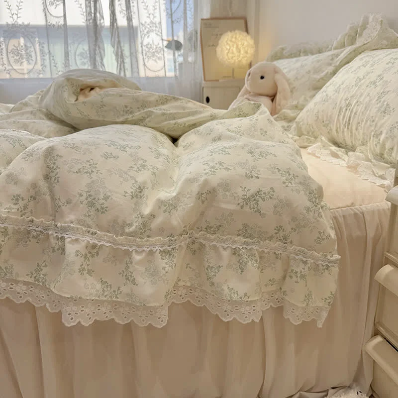Premium Ownkoti Elegant Leaf Floral Cotton Lace Bedding Set Convenient