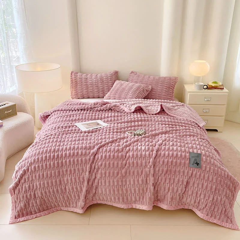 Easy-to-Use Ownkoti Minimalist Solid Textured Fleece Throw Blanket User-Friendly