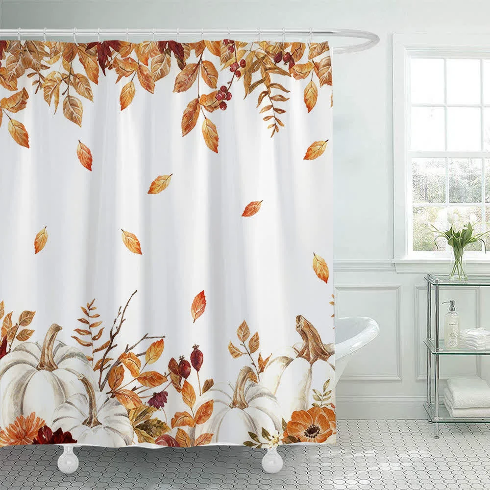 High-Quality Ownkoti Pumpkin Harvest Print Shower Curtain Premium Material