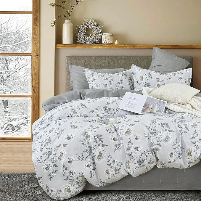 Smooth Floral Cotton Comforter Twin Size – Light Grey Comforter Printed with Vintage Ivory Flowers amp Dark Yellow Stamens Reversible Lightweight Bedding Sets 2Pcs 68 quot ×90 quot Prestigious