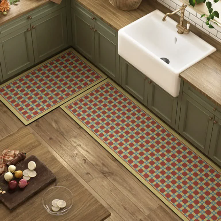 Prestigious Ownkoti Geometric Floral Checkered Kitchen Rug Minimalist