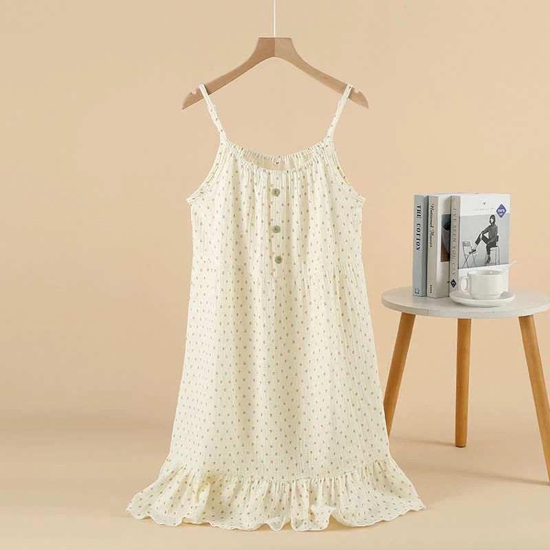 Dependable Cherry Print Cotton Camisole Nightdress Smooth
