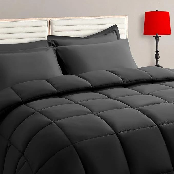 Original Design TAIMIT Queen Size Comforter Set – 7 Pieces Bed in a Bag Bedding Sets with All Season Soft Quilted Warm Fluffy Reversible Comforter Flat Sheet Fitted Sheet 2 Pillow Shams 2 Pillowcases Dark Grey User-Friendly