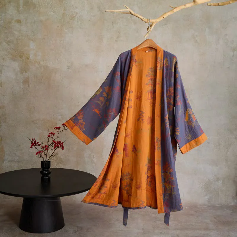Reusable Ownkoti Vintage Tree Cotton Gauze Kimono Robe Comfortable
