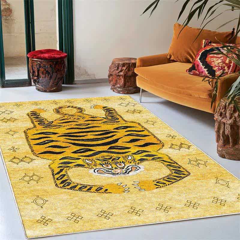 Unique Ownkoti Ethnic Tibetan Tiger Rectangle Area Rug Outstanding