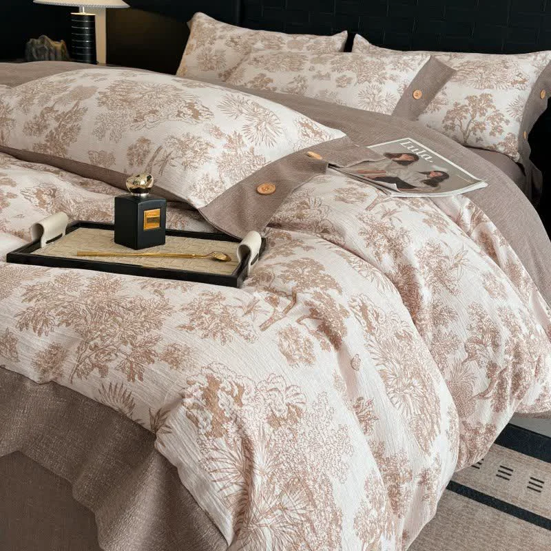 Environmentally Friendly Ownkoti Vintage Tree Linen Button Bedding Set 4PCS Stylish