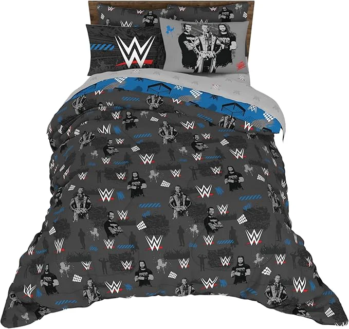 Premium Material WWE Wrestling Bedding Set Full Size 7 Piece Set Super Soft Cozy Reversible Comforter and Sheet Set with Sham ly Licensed Product by Franco Sophisticated