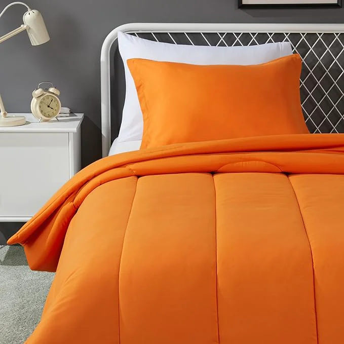 Long-Lasting Amazon Basics 2-Piece Soft Microfiber Kids 39 Comforter and Pillow Sham Set Twin Bright Orange Solid Organic