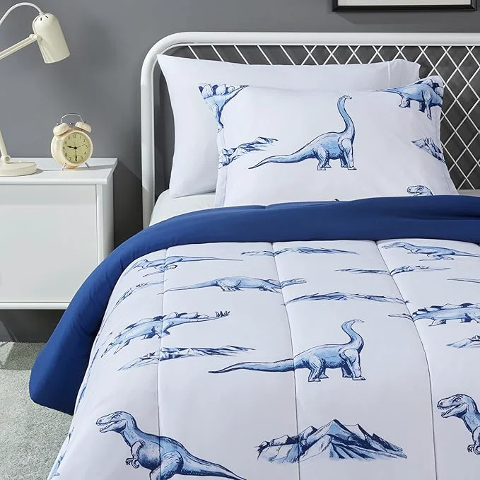 Selected Amazon Basics 2-Piece Soft Microfiber Kid 39 s Comforter and Pillow Sham Set Twin Dinosaurs Animal Print Safe