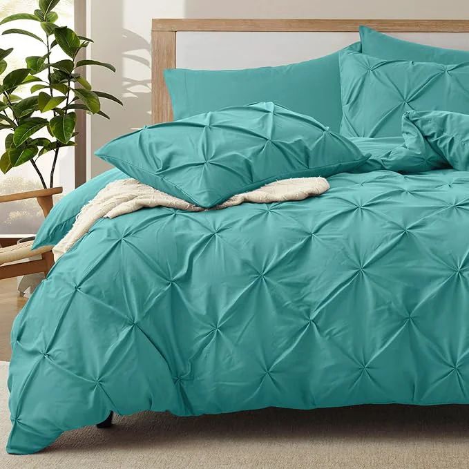 Artisan VACVELT 5 Piece Pinch Pleated Duvet Cover California King Size Set Teal Pintuck Duvet Cover with Zipper amp 8 Ties Soft Microfiber Duvet Cover 2 Pillow Shams 2 Pillowcases No Comforter Smooth