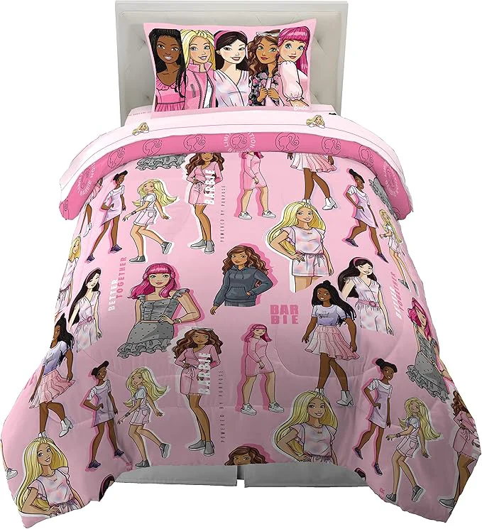 Detailed Franco Barbie Barbiecore Bedding Super Soft Comforter and Sheet Set with Sham 5 Piece Twin Size College Dorm Essentials Licensed Product Fashionable