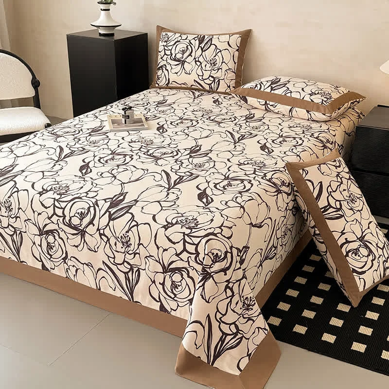 Practical Ownkoti Abstract Flower Brushed Cotton Sheet Bedspread Functional