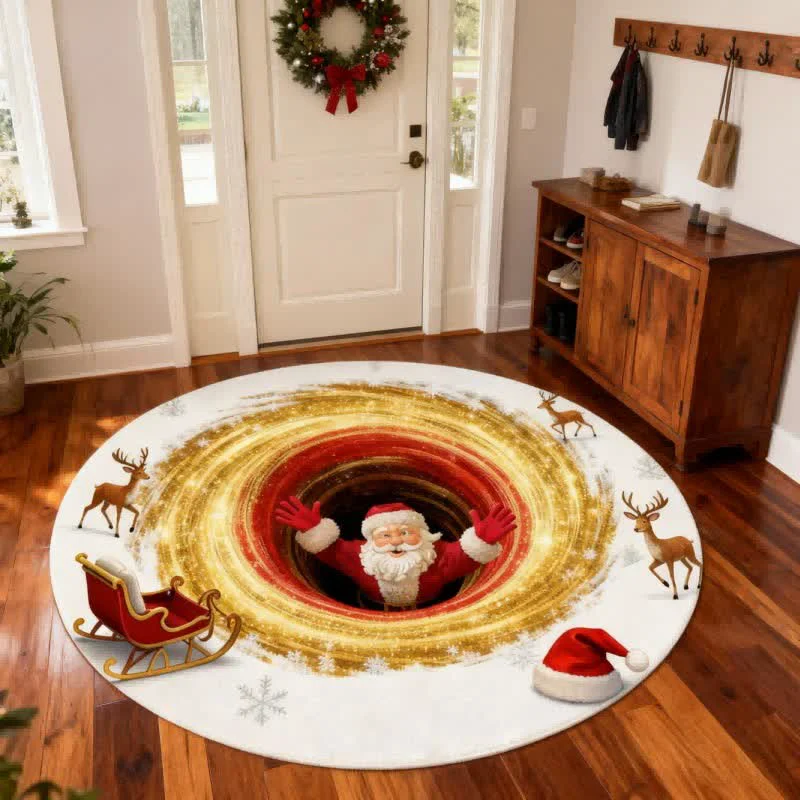 User-Friendly Ownkoti Christmas Santa Reindeer 3D Effect Rug High-Quality