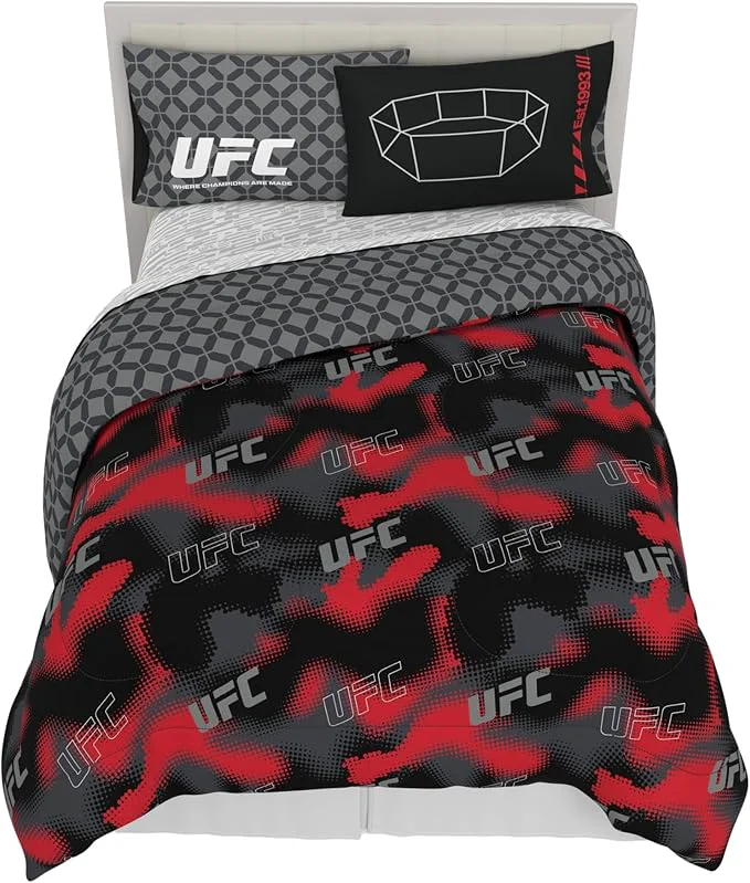 UFC Fight Night Bedding Set Full Size 7 Piece Set Super Soft Cozy Reversible Comforter and Sheet Set with Sham ly Licensed Product by Franco Practical