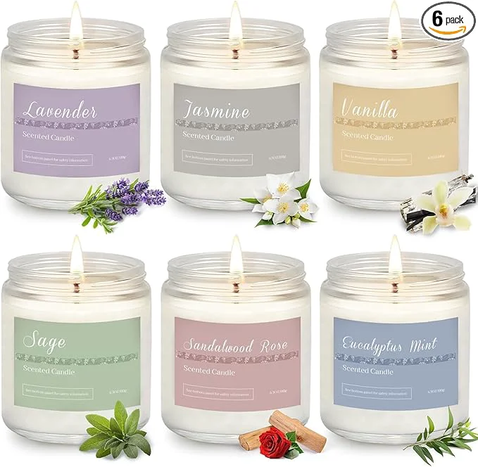 Casual 6 Pack Scented Candles Gift Set Long Lasting Aromatherapy Candles Breathable