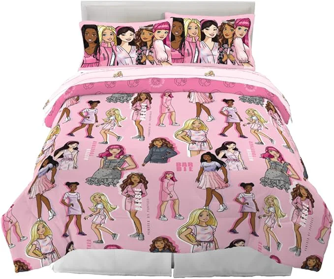 Contemporary Franco Barbie Barbiecore Bedding Super Soft Comforter and Sheet Set with Sham 7 Piece Full Size Licensed Product High-Performance