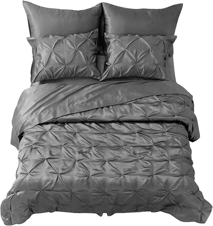 Top-Quality MR amp HM Satin Comforter Twin XL 5 Pieces – Luxurious Pinch Pleat Bedding Set with Comforter Flat Sheet Fitted Sheet Pillowcase amp Sham Super Silky Soft Bed Set for All Season Twin XL Dark Grey Trusted