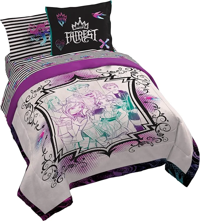 Safe Jay Franco Kids Comforter Set Includes Sheets and Pillow Cover – Soft and Cozy Bed Set for Stylish Room Décor Multi – Descendants 7 Piece Queen Long-Lasting