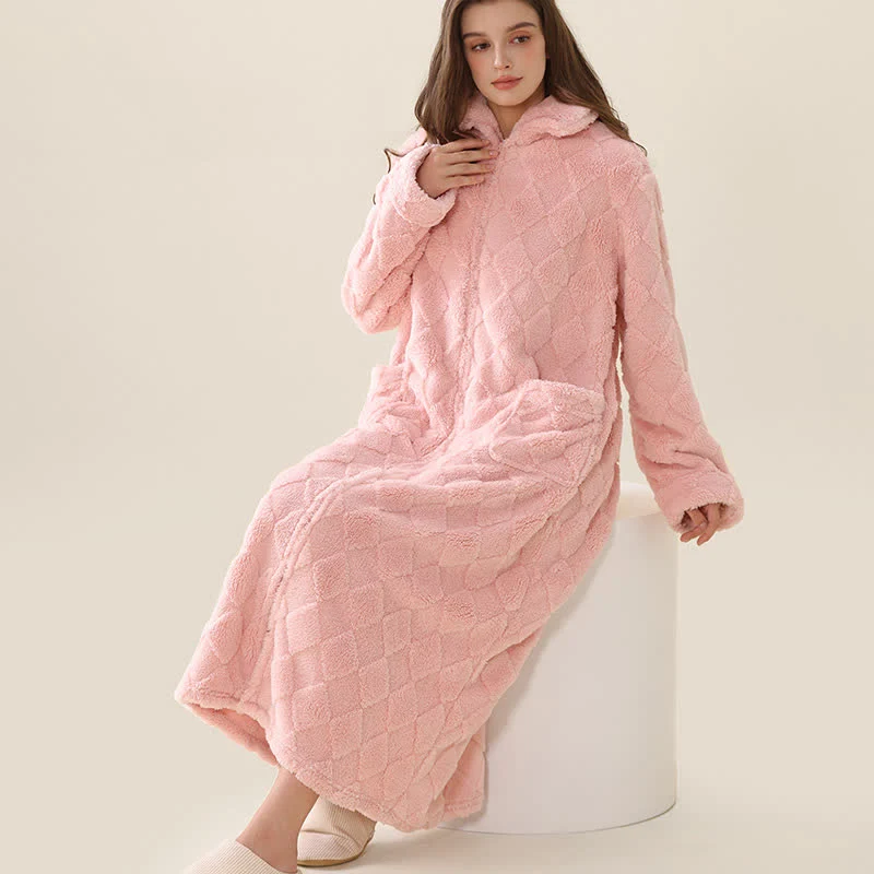 Traditional Ownkoti Diamond Textured Zip-Up Plush Robe Enhanced