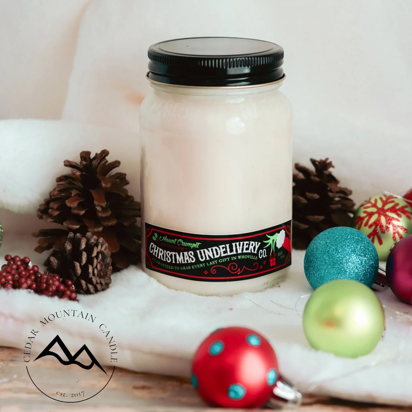 Fashionable Grinch Christmas Undelivery Mason Jar Soy Candle – Winter Scents Versatile