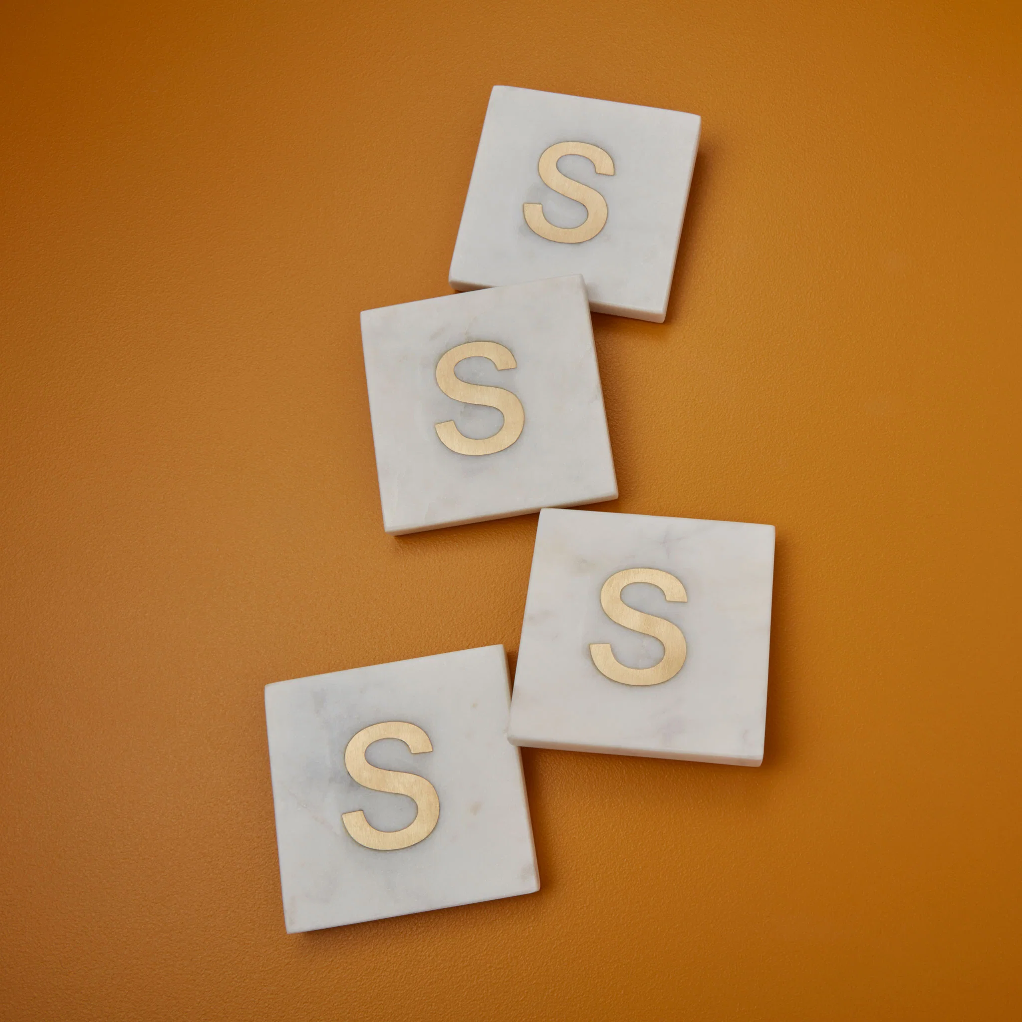 Eco-Friendly Verona Marble Monogram Coasters Set of 4 – Letter S Excellent