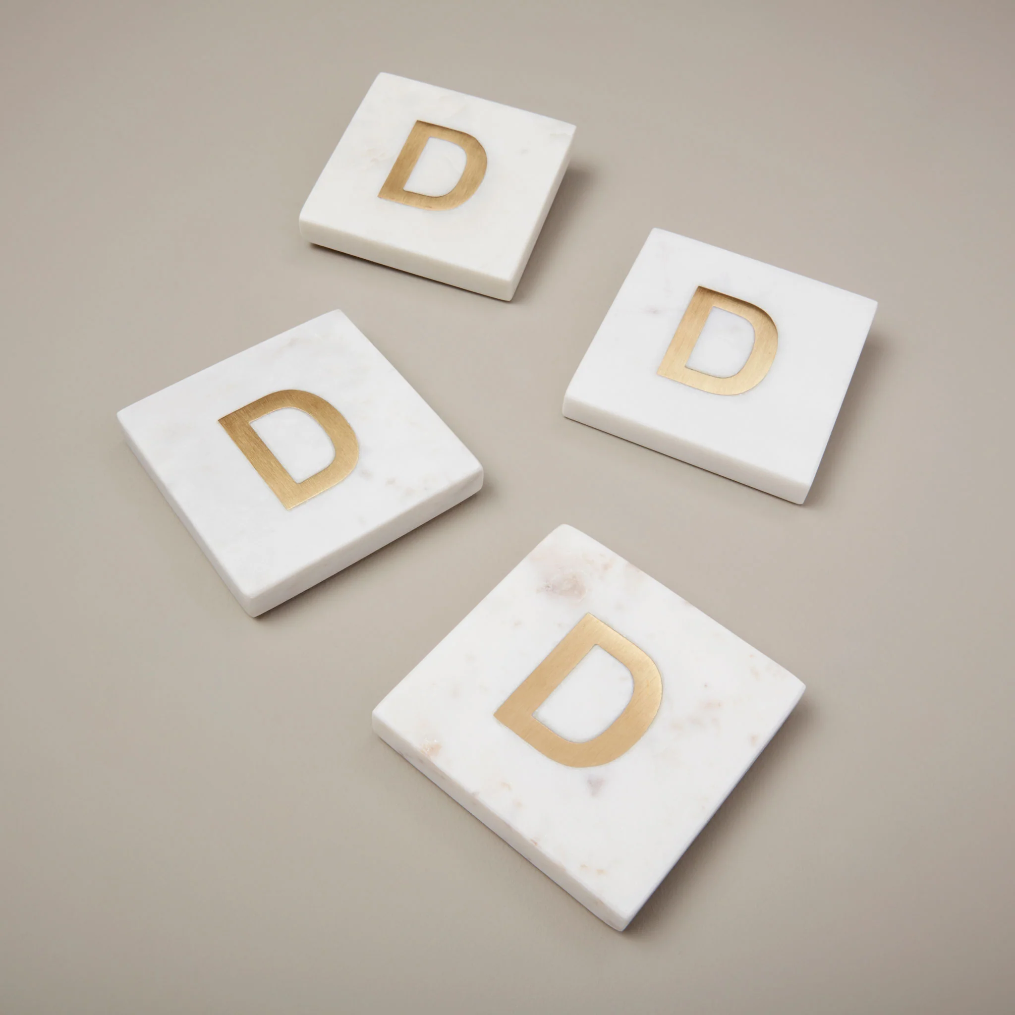Genuine Verona Marble Monogram Coasters Set of 4 – Letter D Functional