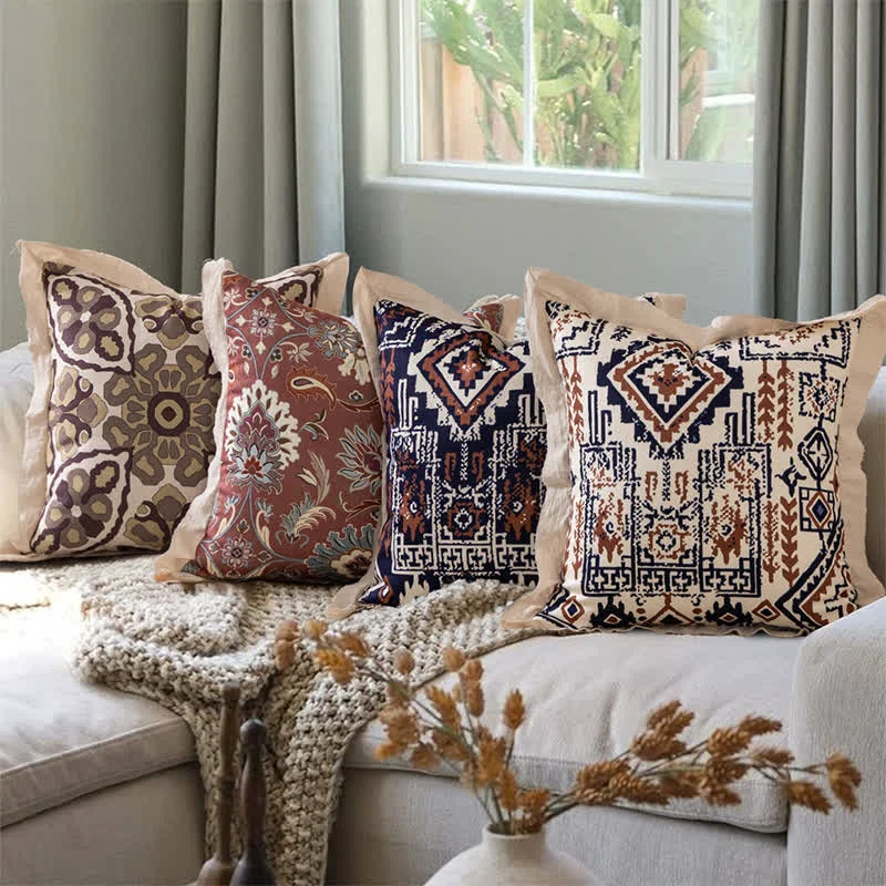 Innovative Ownkoti Vintage Throw Pillow Cover with Flanged Edge Detailed