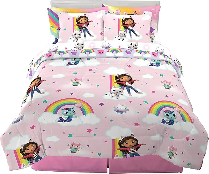Premium Gabby 39 s Dollhouse Kids Full Size Bedding 7 Piece Super Soft Cozy Reversible Comforter and Sheet Set with Sham ly Licensed Product by Franco Practical