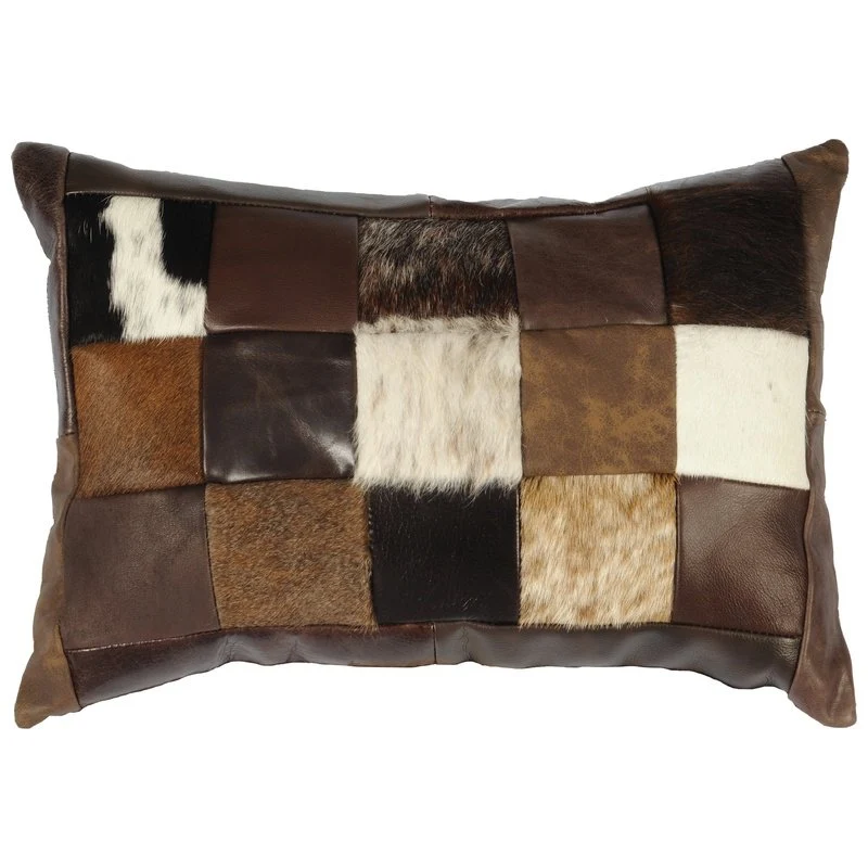 Organic Patchwork Leather Pillow 12 quot x18 quot Crafted