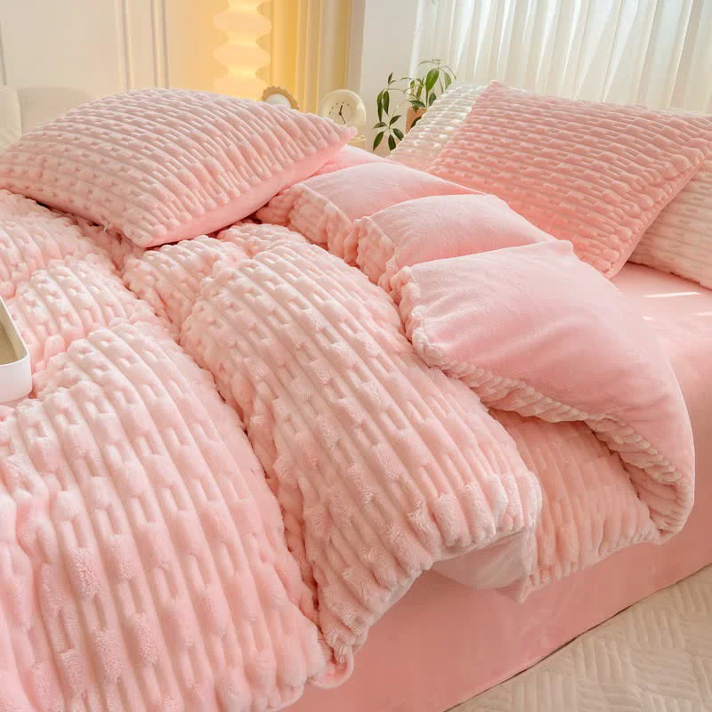 World-Class Ownkoti Solid Color Textured Plush Bedding Set Fine Crafted