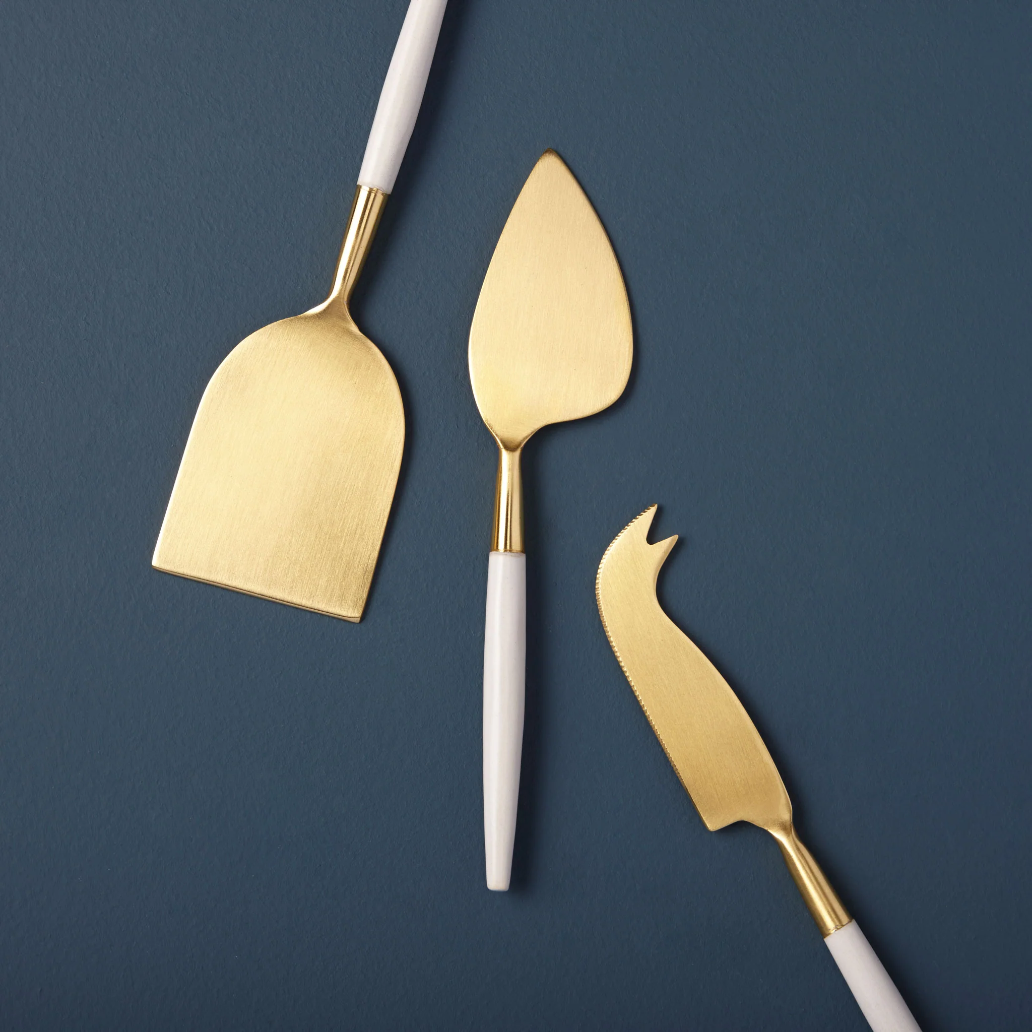 Trusted White amp Gold Cheese Knife Set of 3 Long-Lasting