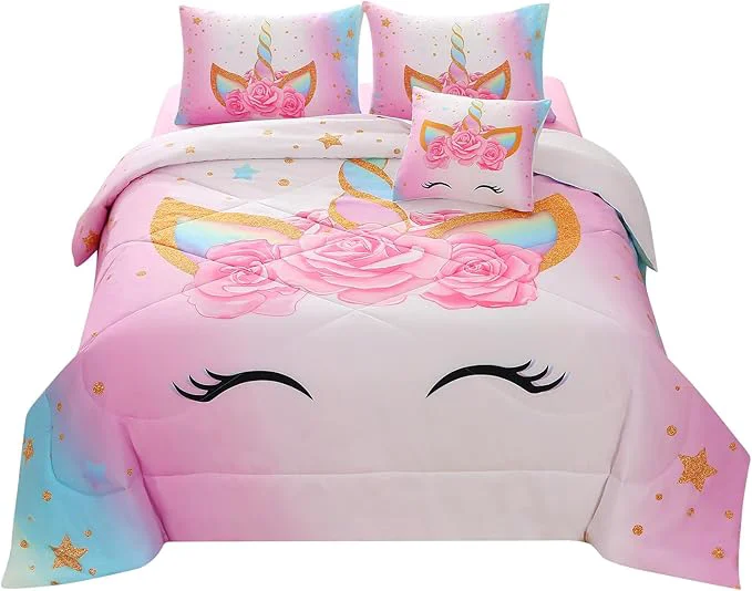 Carefully Designed JQinHome Unicorn Twin Bedding Sets for Girls Kids 6 Piece Bed in A Bag 3D Colorful Flower Girl Unicorn Comforter Set with Sheet Set Flexible