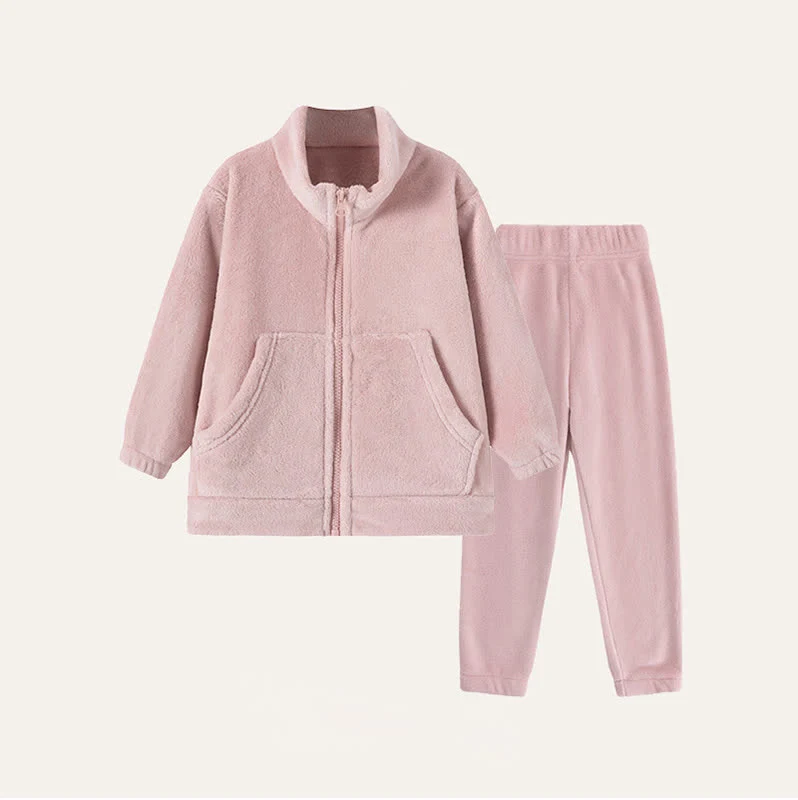 Professional Ownkoti Solid Plush Zip-up Child Loungewear Set Healthy