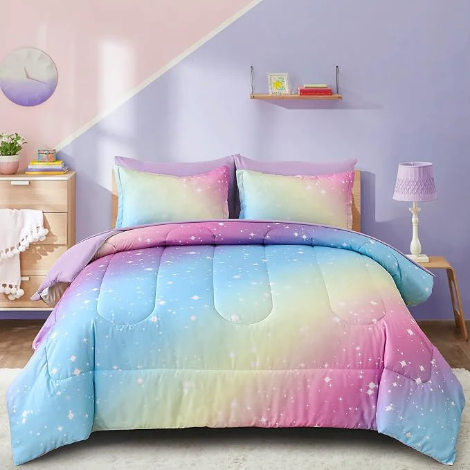 Proven Drucon Rainbow Comforter Set Twin Size for Teen Girl amp Boys 6 Pieces Bed in A Bag Blue Blush Rainbow Bedding Set Twin Size 1 Comforter 1 Flat Sheet 1 Fitted Sheet 1 Pillow sham 2 Pillowcases Durable