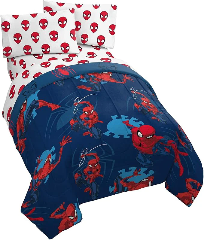 Elite Jay Franco Marvel Spiderman Spidey Daze 5 Piece Queen Bed Set – Includes Reversible Comforter amp Sheet Set Bedding – Super Soft Fade Resistant Microfiber Marvel Product Relaxed