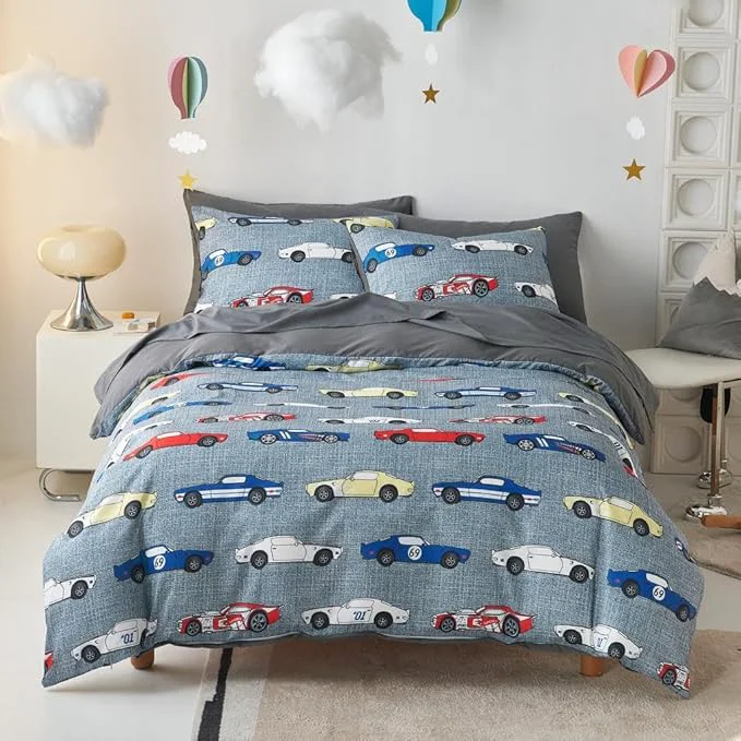 Refined Wake In Cloud – Race Car Bedding Set for Boys Cute Colorful Sports Car Supercar Wheels Comforter Set with Sheets 7 Pieces Kids Bed in a Bag Gray Full Size Superior