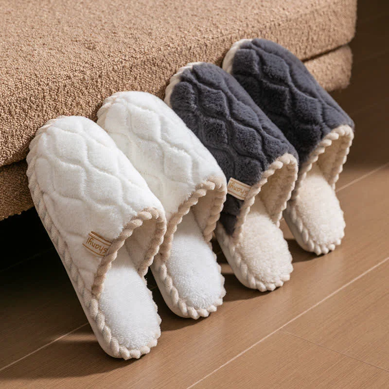 Smooth Ownkoti Wavy Textured Closed-Toe Plush Warm Slippers Long-Lasting