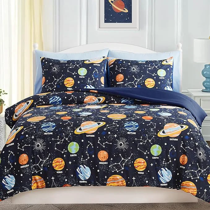 Carefully Designed Twin Comforter Set for Boys-5 Pieces Space Glow in the Dark Twin Bedding Sets for Kids Ultra Soft Bed in A Bag with Sheets Flexible