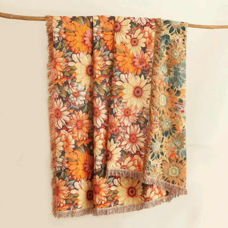 Next-Generation Ownkoti Blooming Sunflower Cotton Tassel Blanket Smart