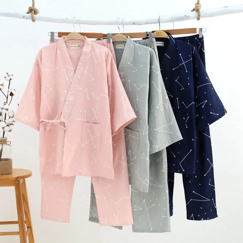 Casual Ownkoti Couple Matching Line Cotton Kimono Loungewear Excellent