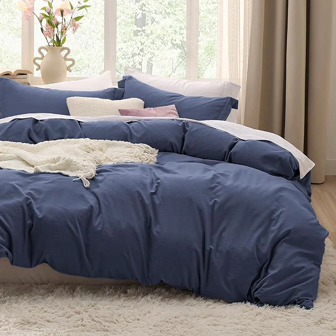 World-Class Bedsure Navy Blue Duvet Cover Twin Twin XL Size – 2 Pieces Prewashed Cotton-Like Polyester Soft Bedding Set Includes 1 Duvet Cover 68×90 Inches with Zipper Closure amp 1 Pillow Sham No Comforter Detailed
