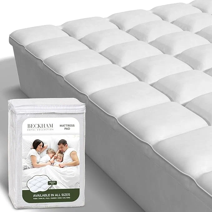 Solid Beckham Hotel Collection Full Size Hybrid Mattress Protector amp Pad – Extra Padded Thick Plush amp Fitted Mattress Topper for Bed – Quilted Pillow Top Mattress Cover Exclusive