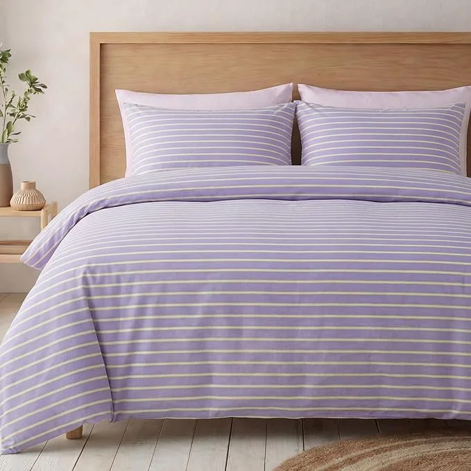 Pure Bedbay Lavender Striped Duvet Cover Set Queen Size Cotton Sateen Bedding Set Silky Soft Light amp Fresh 3 Piece Duvet Cover for All Seasons Durable