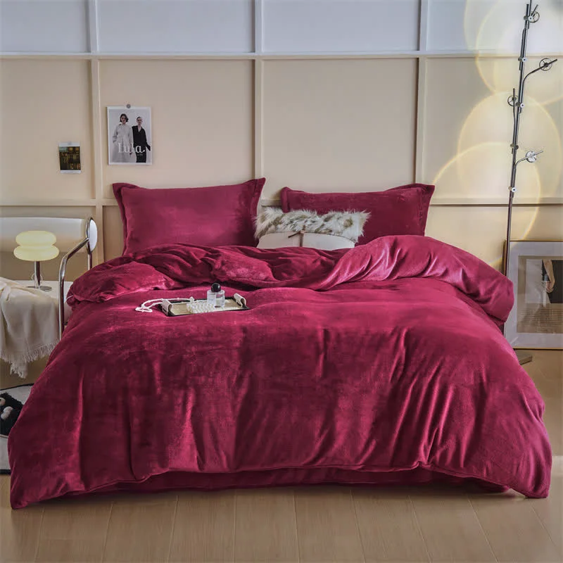 Prestigious Ownkoti Simple Reversible Solid Plush Bedding Set Top-Quality