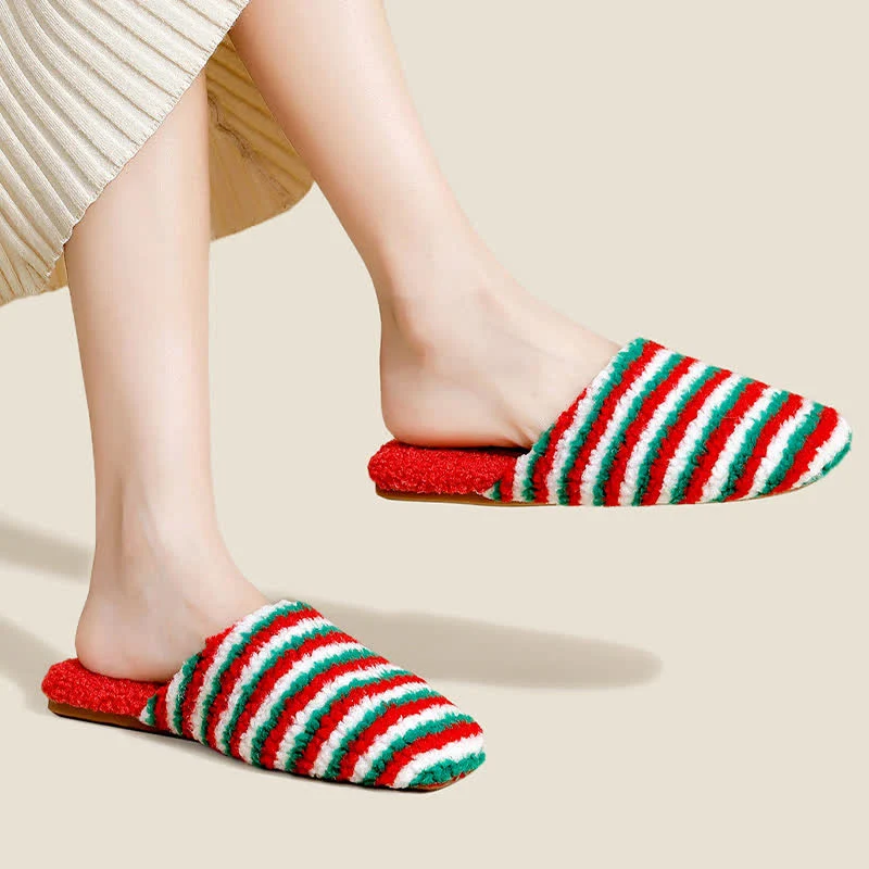 Lightweight Ownkoti Striped Plush Warm House Slippers Smooth