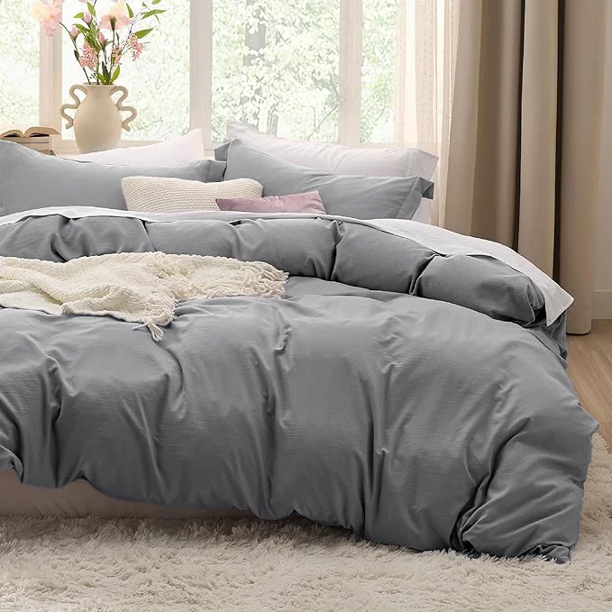 Original Bedsure Grey Duvet Cover King Size – 3 Pieces Prewashed Cotton-Like Polyester Extra Soft Bedding Set Includes 1 Duvet Cover 104×90 Inches with Zipper Closure amp 2 Pillow Shams Comforter Not Included World-Class