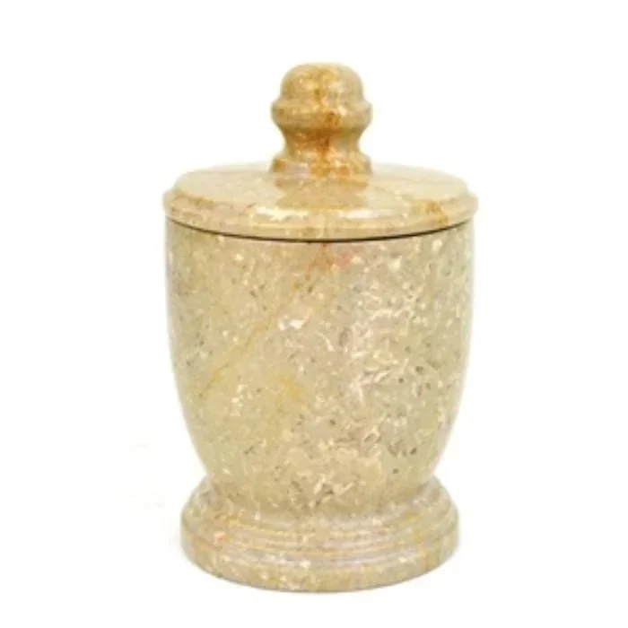 Outstanding Decorative Jar Cotton Balls Holder of Sahara Beige Marble Green