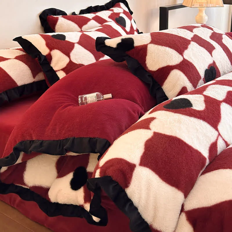 Effective Ownkoti Romantic Plush Velvet 4-Piece Duvet Cover Set Environmentally Friendly